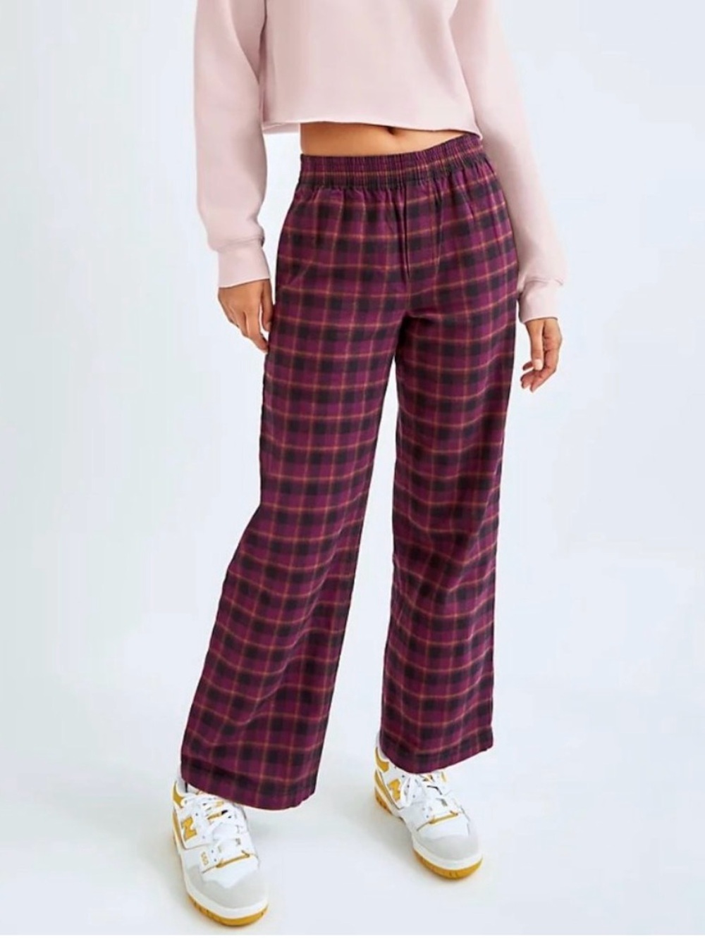 Tna Oakwood Plaid Cotton Pants Purple Size XS Aritzia #90787